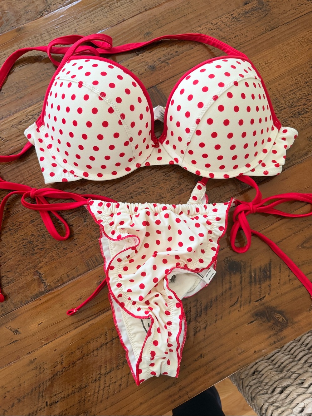 PINK  by Frankie’s bikinis Victoria's Secret White Bikini Red Polka Dots L